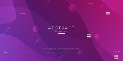 Abstract memphis style purple background with dynamic geometric shapes. Trendy banner with copy space frame. Applicable for presentation, party invitation, brochure.