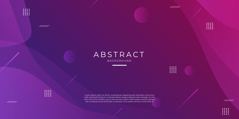 Abstract memphis style purple background with dynamic geometric shapes. Trendy banner with copy space frame. Applicable for presentation, party invitation, brochure.