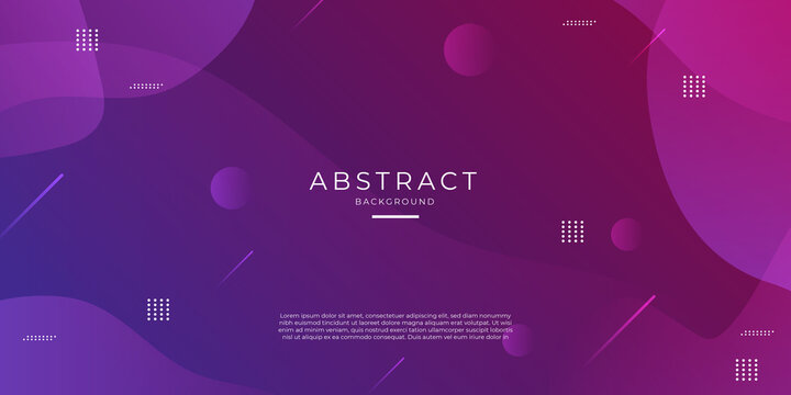 Abstract memphis style purple background with dynamic geometric shapes. Trendy banner with copy space frame. Applicable for presentation, party invitation, brochure.