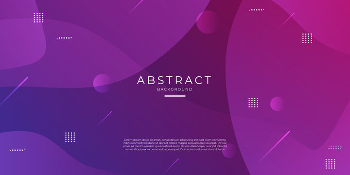 Abstract memphis style purple background with dynamic geometric shapes. Trendy banner with copy space frame. Applicable for presentation, party invitation, brochure.