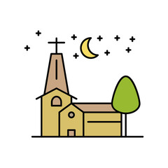 Church home sun line icon. Element of landscapes icon