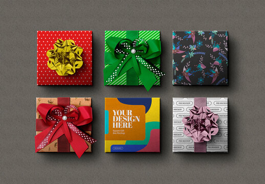 Square Gift Boxes Mockup