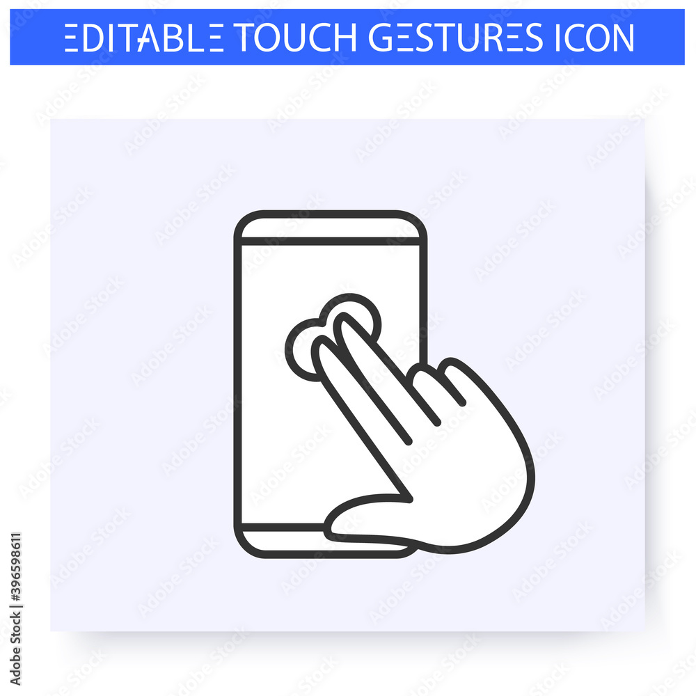 Poster two fingers tap hand gesture line icon. double finger click. multitouch gestures for smartphone use.