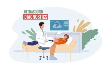 Cartoon flat doctor characters in uniform,laboratory coats with medical devices and patients-medic treatment and therapy concept