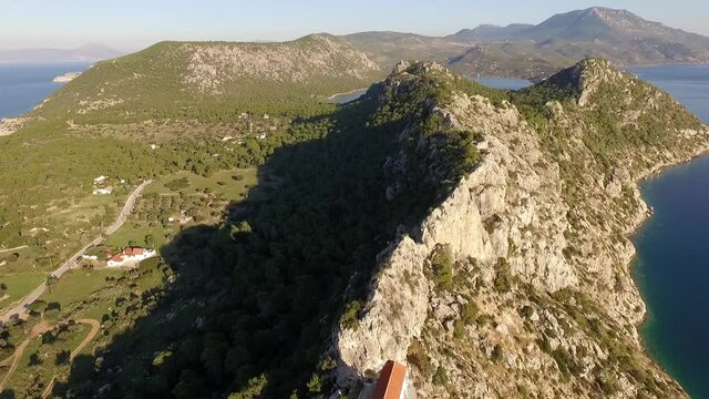 Landing near a precipitous hill, after an aerial view of the Perachora region, Corinthia, Greece