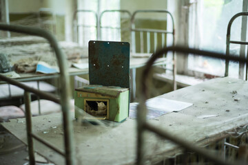 Inside kindergarten in abandoned village of Chernobyl zone