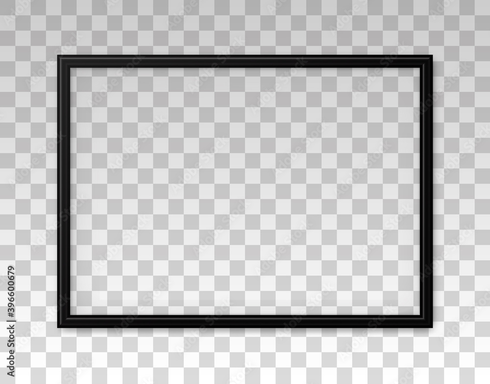 Poster 3d frame. black frame isolated on background. realistic modern border. rectangular horizontal boarde