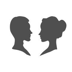 Man and Woman head silhouette, isolated on white, vector illustration	 
