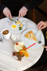 Fried eggs and quiche pie for breakfast