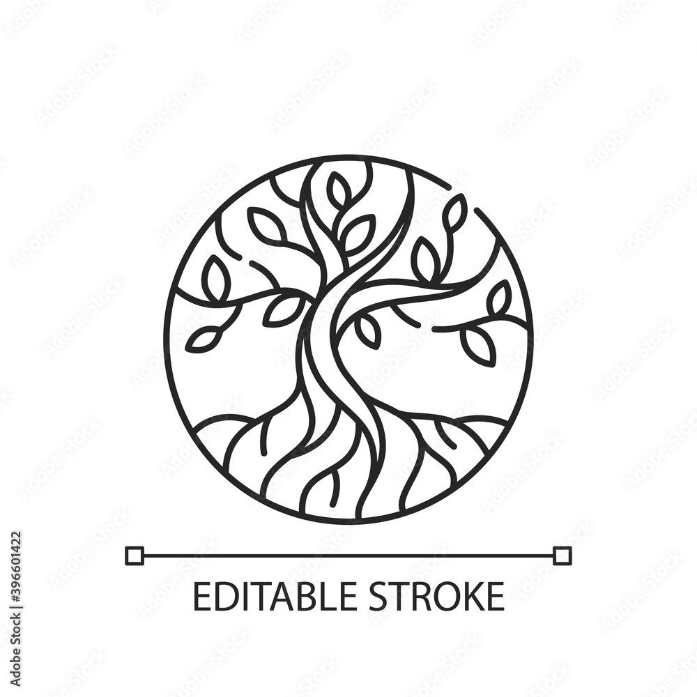 Poster life tree linear icon. metaphor for torah. earth and heaven connection. hebrew creation myth. thin l