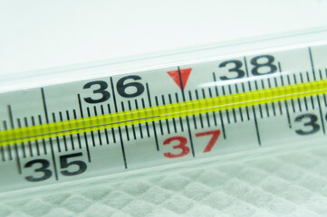 Mercury glass thermometer for measuring body temperature 36.6