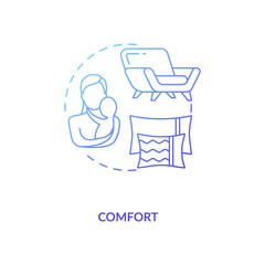 Comfort concept icon. Introducing baby food requirements. Breastfeeding advices. Best position for feeding baby idea thin line illustration. Vector isolated outline RGB color drawing