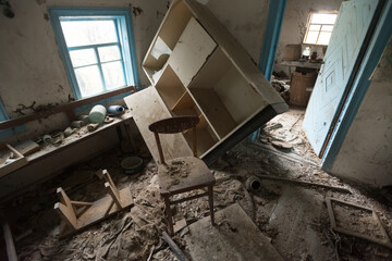 Inside house in abandoned village of Chernobyl zone