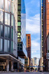 Fototapeta premium tall skyscraper buildings in the center of modern city, traffic structure