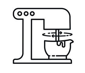 Mixing ingredients line icon. Pouring, whipping, whisk. Kitchen utensils concept. Vector illustration can be used for topics like bakery, making cake, recipe