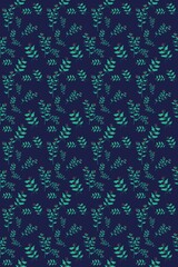 monochrome blue seamless pattern with plants oject