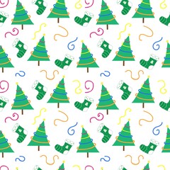 New Year tree with colorful garlands and a Christmas sock on a white background.