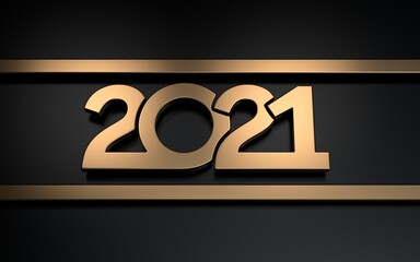 New year 2021 celebration. Matte copper numbers. 3D rendering