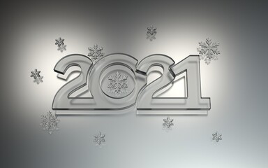 New year 2021 celebration. Matte glass numbers. 3D rendering