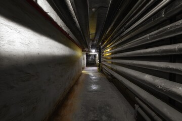 Fototapeta premium Old abandoned underground passage point of view