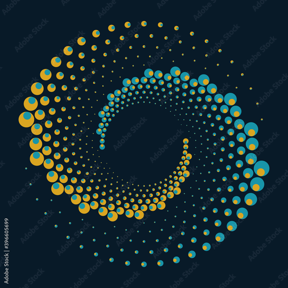 Poster circle shape with little circles in halftone spiral effect