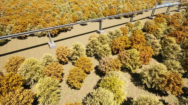 Autumn season hyperloop maglev concept design Futuristic train 4k