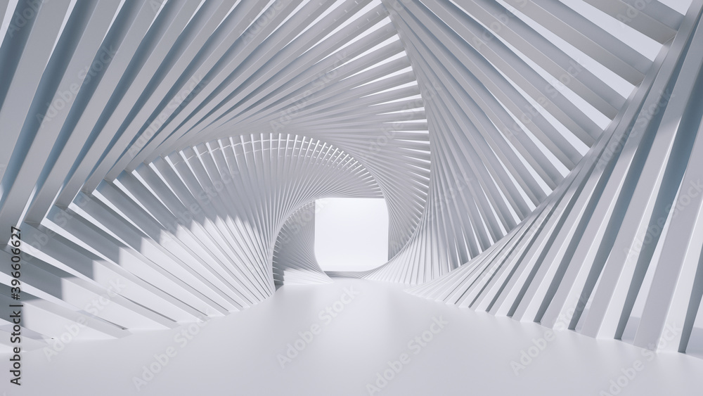 Poster 3d render, abstract minimal background. white corridor with square exit.