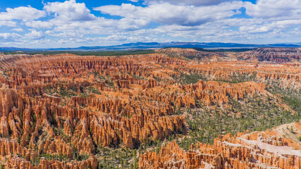 Panorama on Bryce National Park hoodos from the Rim trail between Sunrise and Inspiration point