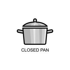 Closed pan for cooking outline vector for packaging design