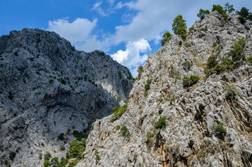 Panoramic view to the rocky mountain range on the Lycian Way, famous tourist pathway in Turkey