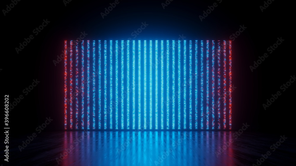 Canvas Prints 3d render, abstract background with vertical red blue neon lines glowing in the dark