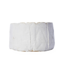 Camembert moldy cheese isolated on white background. Mixture of camembert brie and blue mold.