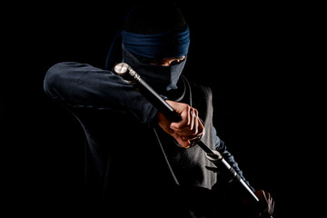 Ninja Stealth in the dark with shinobi - obrazy, fototapety, plakaty