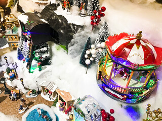 New Year's landscape. toy miniature for the showcase. multilevel composition. in the center is a...