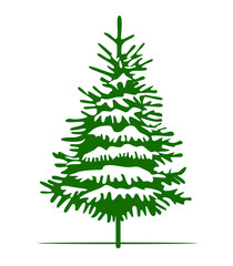 Fototapeta premium Green Christmas Tree and Sow. Vector illustration and Icon.