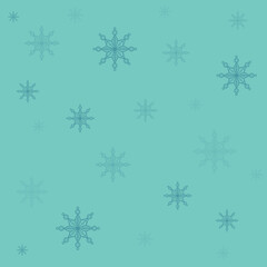 Vector flat pattern with ornamented snowflakes on blue background