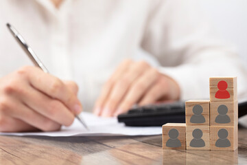 Human resource management and recruitment business concept, Copy space on wooden cube block.