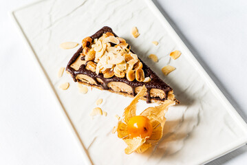 chocolate cake on the white background