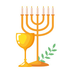 hanukkah chandelier and chalice golden vector illustration design