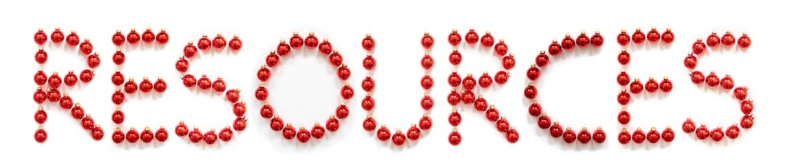 Red Christmas Ball Ornament Building English Word Resources. Festive Christmas Decoration. White Isolated Background