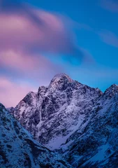 Deurstickers Lavendel bergen in de sneeuw