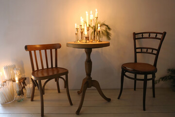 candles on a small coffee table