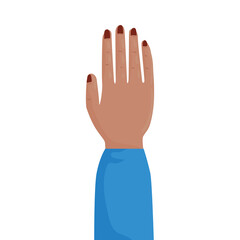 woman hand human protesting with blue sheelve vector illustration design