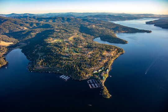 Aerial image of Gozzer Ranch in Coeur d' Alene Idaho.