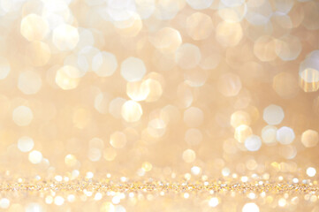 Gold, yellow abstract light background, Pink Gold  bokeh shining lights, sparkling glittering Christmas lights.Season greeting background.New year Luxury backdrop image.Blurred abstract background. - 396617640