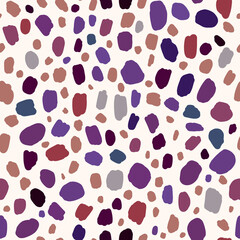 Fototapeta na wymiar Seamless pattern with violet and blue spots on pale beige background. Vector design for textile, backgrounds, clothes, wrapping paper, web sites and wallpaper. Fashion illustration seamless pattern.