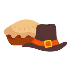 thanksgiving piligrim hat accessory with sweet pie vector illustration design