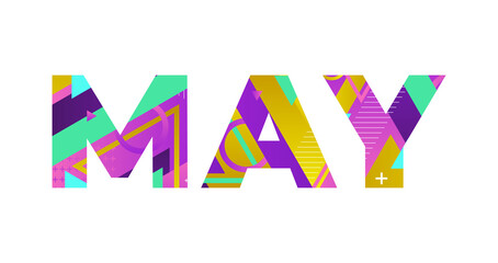 May Concept Retro Colorful Word Art Illustration