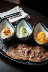 pita with different dips and white wine