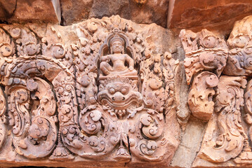 Relief à Banteay Srei, temple des femmes à Angkor, Cambodge